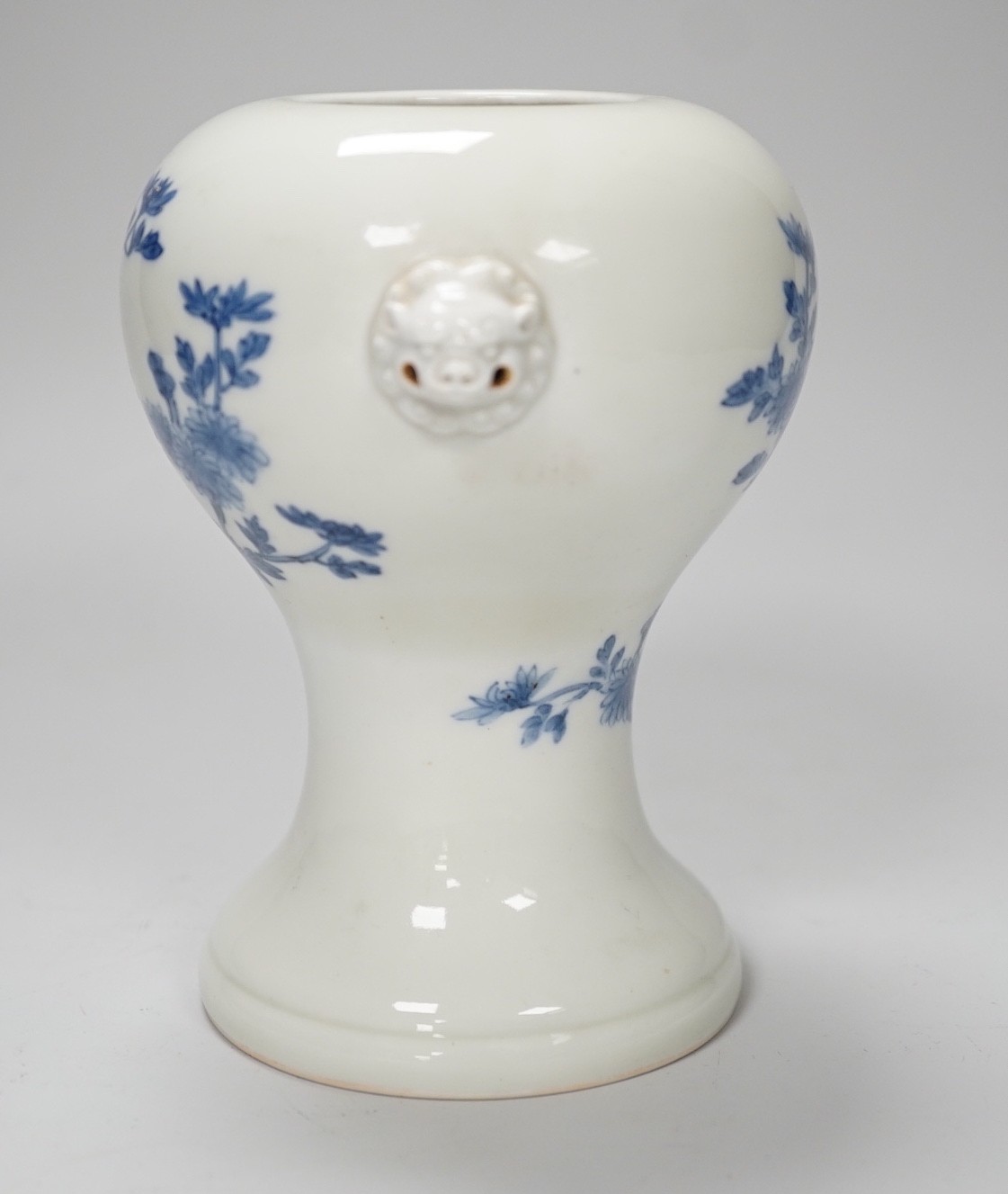 A Japanese blue and white vase, Meiji period, possibly Hirado, with lion mask handles. 13cm high - Image 2 of 5