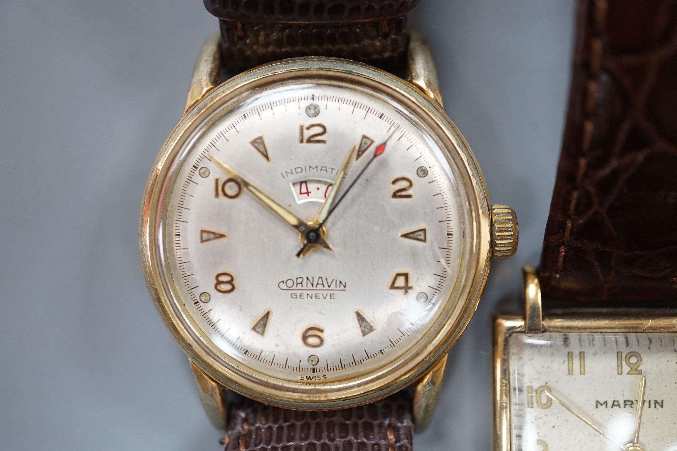 A gentleman's 1940's 9ct gold Marvin square dial manual wind wrist watch, on a later leather - Image 2 of 6