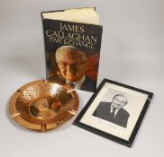 British Politics - Jim Callaghan - signed photo, signed New Year's Day menu and copper ashtray for