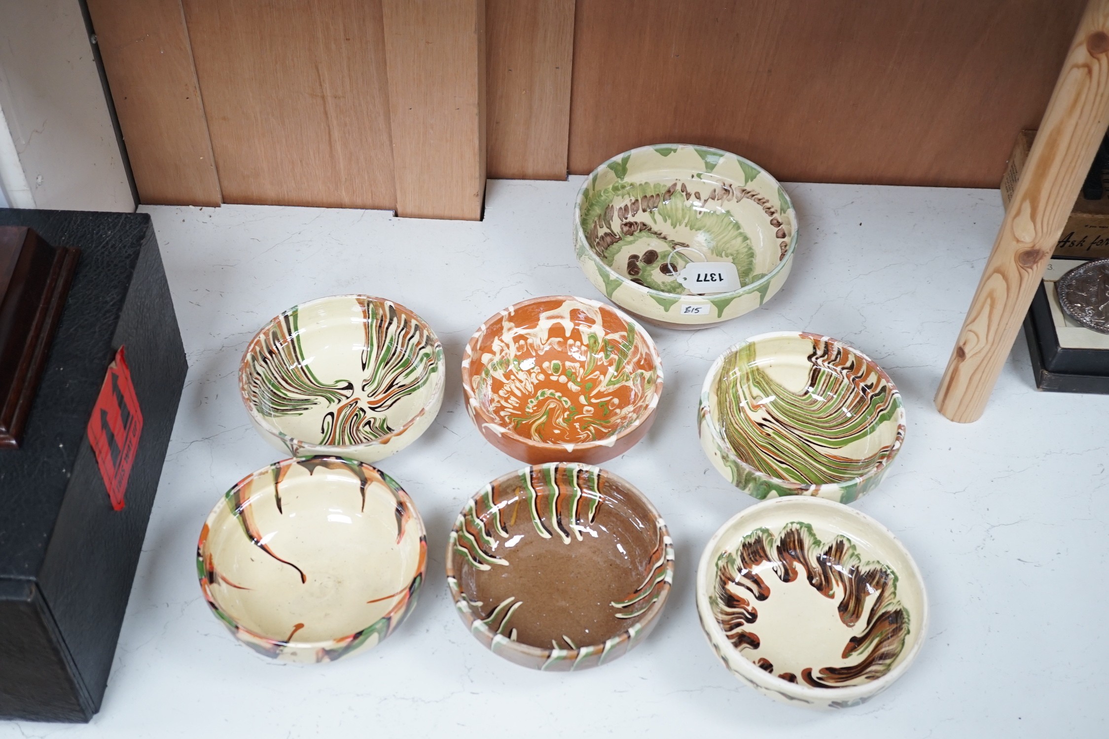 French provincial pottery slipware bowls (6) and another - Image 2 of 6