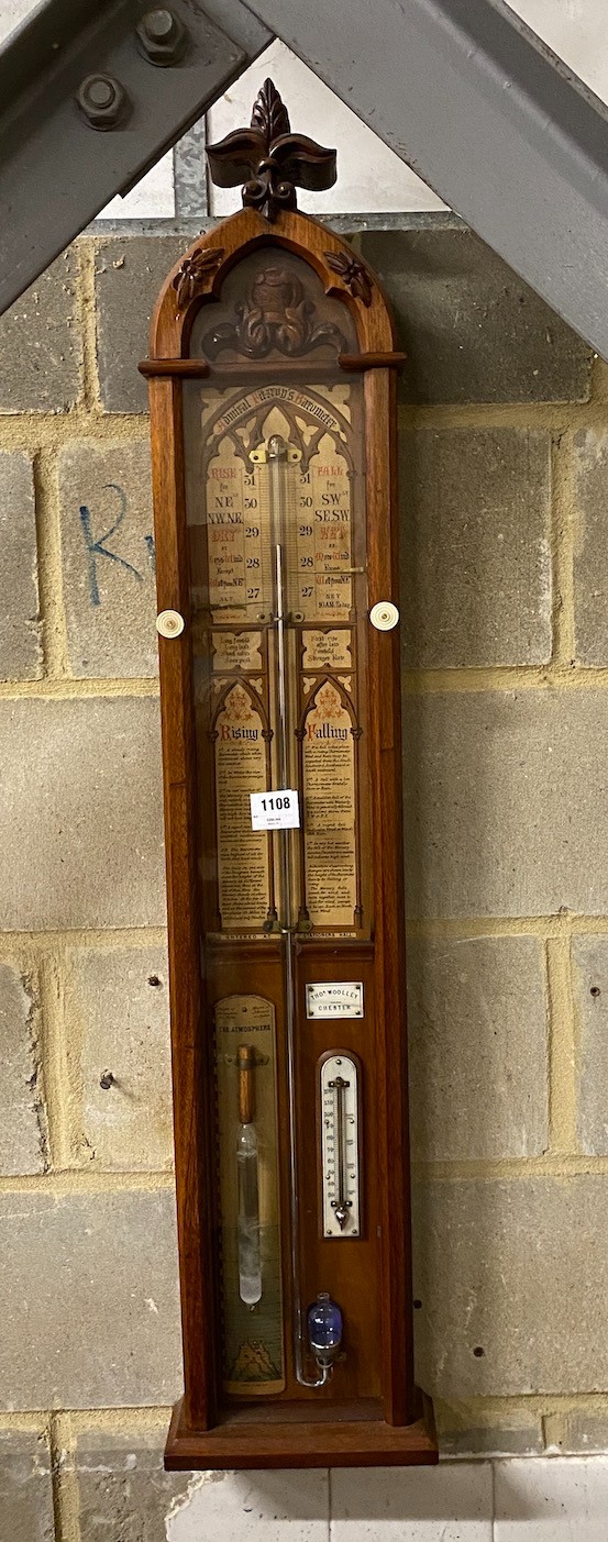 A Victorian oak Admiral Fitzroy type barometer by Thomas Woolley, Chester, height 116cm Ivory - Image 6 of 8