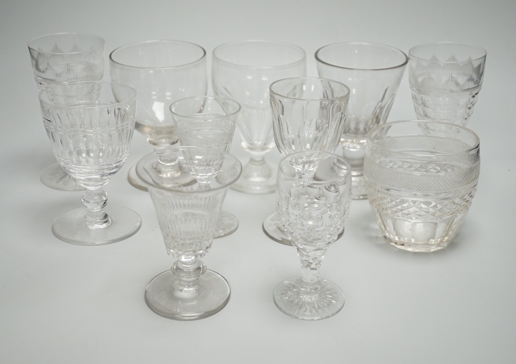 A collection of 18th/19th century table glasses including three Georgian rummers