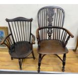 A 19th century Yorkshire area yew and elm Windsor elbow chair, width 54cm, depth 39cm, height