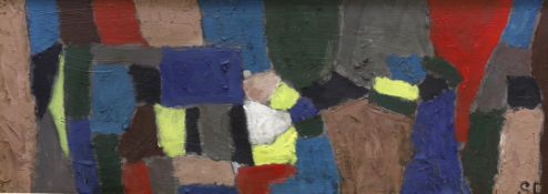 A modern oil on board, Abstract, initialled SD, 38 x 107cm