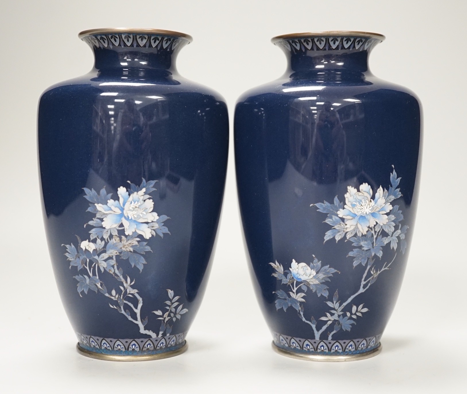 A pair of Japanese silver wine cloisonné enamel vases. 15cm high - Image 3 of 5