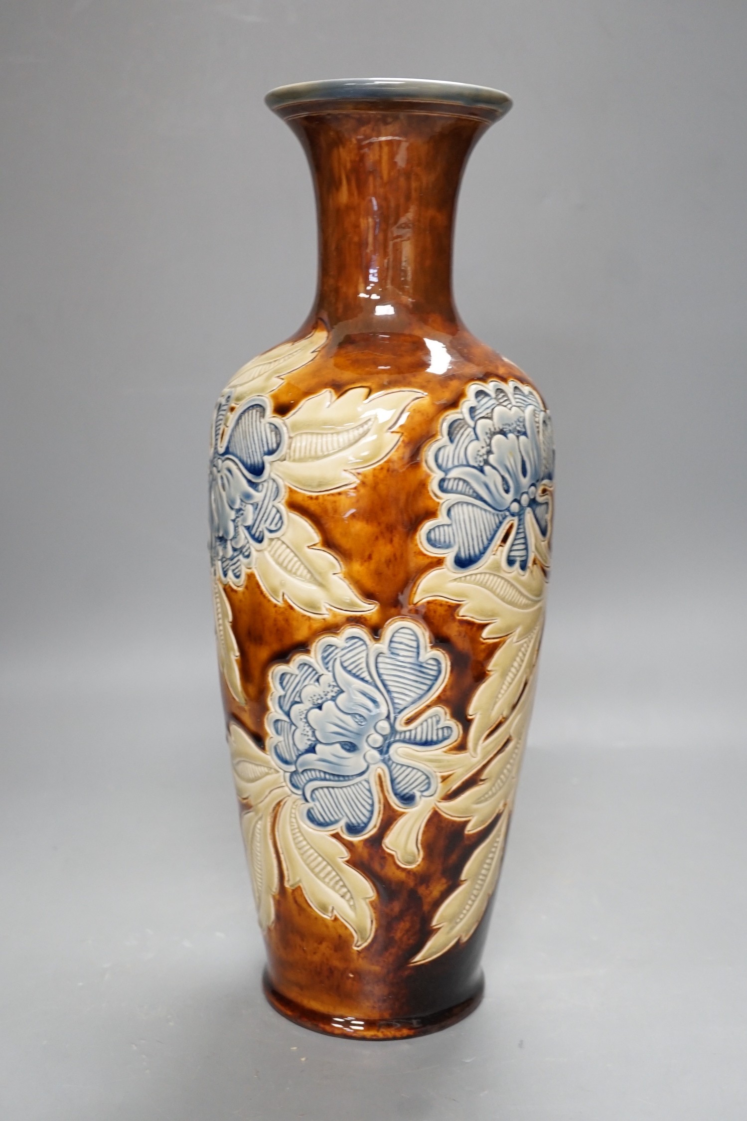 Louisa E. Edwards, a Doulton Lambeth floral vase, dated 1884, 39cm high - Image 3 of 4