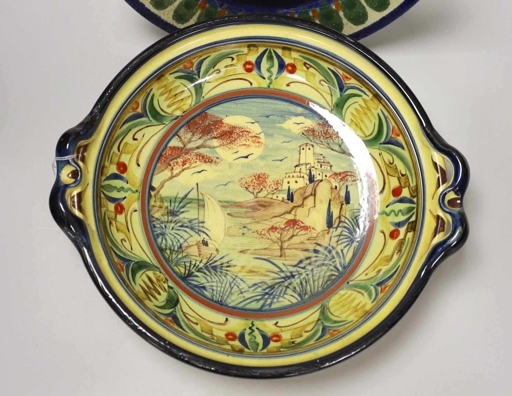 Barocco Valbonne - large painted dish, together with a Casa dos Oleiros Portugese plate, largest - Image 2 of 5