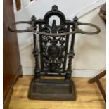 A Victorian Coalbrookdale style cast iron stick stand, width 59cm, height 72cm