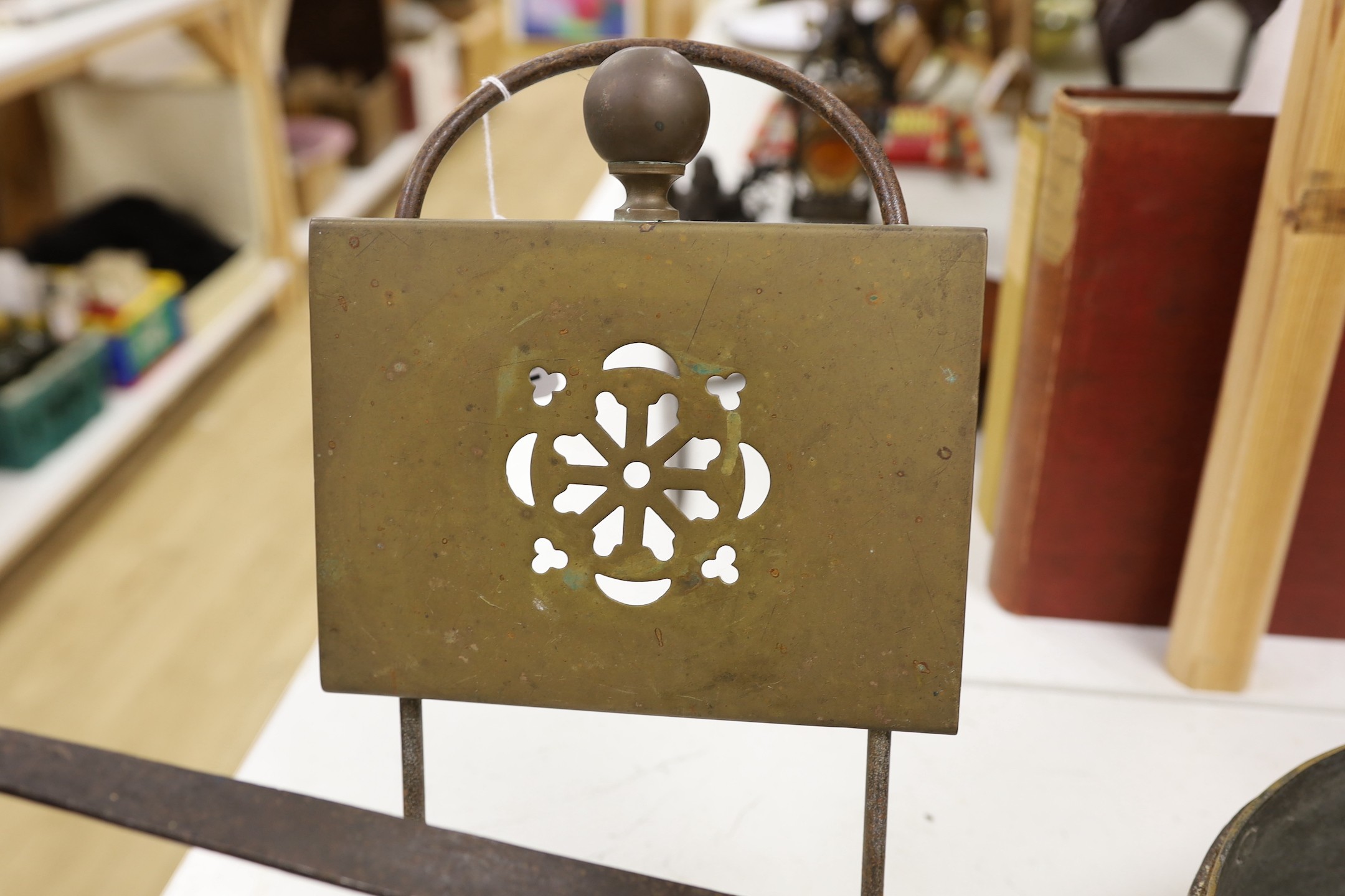 Two brass grate trivets, a crystal and brass towel rail and a 19th century copper pot - Image 4 of 4