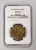 Commonwealth of Australia coins, George V one penny 1911, NGC slabbed and graded MS63 RB, scarce