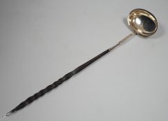 An early 19th century silver toddy ladle with demi barley twist baleen handle, maker IS?, maker's