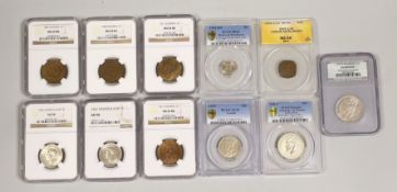 British Empire coins, NGC, PCGS, ANACS slabbed and graded including four Canada 1 cent 1907, 1909, 2