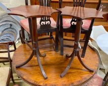 A pair of Regency style mahogany tripod wine tables with shaped circular tops, width 50cm, height