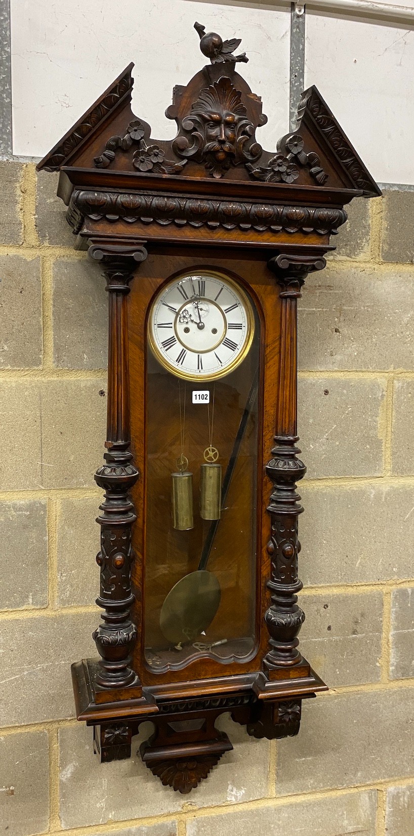 A Victorian walnut eight day Vienna regulator wall clock, height 134cm