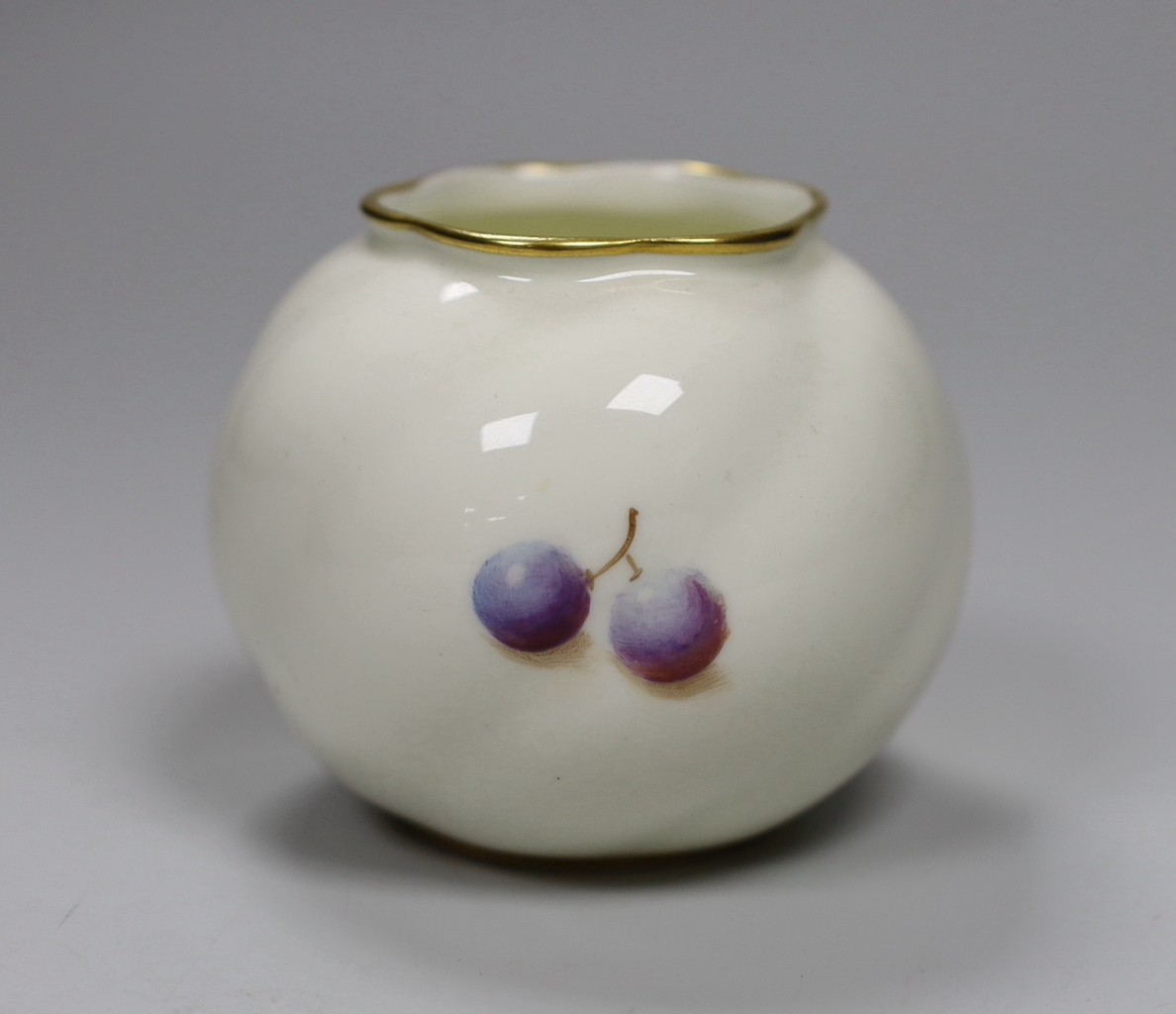 A Royal Worcester spirally moulded globular vase painted with fruits by Roberts, date code for 1955, - Image 2 of 4