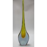 A tall Murano Sommerso orange, yellow and clear glass tear drop vase, 72cms high