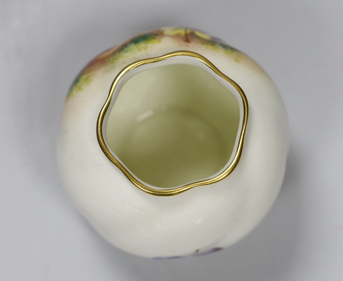 A Royal Worcester spirally moulded globular vase painted with fruits by Roberts, date code for 1955, - Image 3 of 4