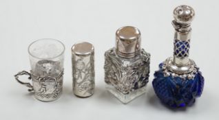 A late Victorian aesthetic engraved silver cylindrical scent bottle, by Sampson Mordan, London,