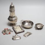 A George V silver octagonal baluster sugar caster, by Walker & Hall, 16.4cm, a modern silver taste