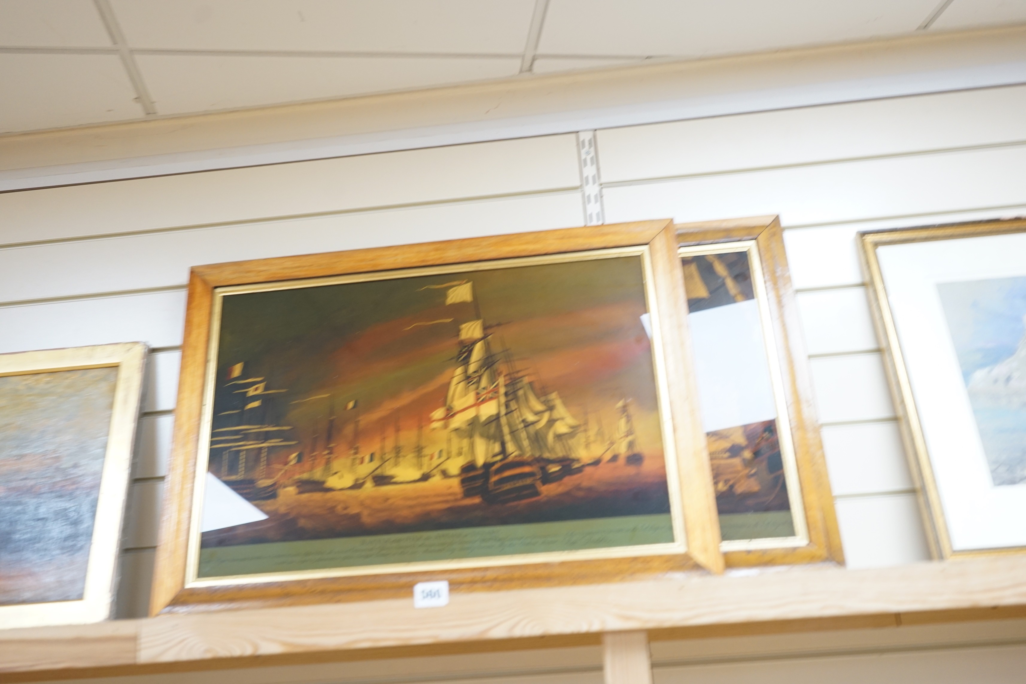 A pair of modern reprint reverse prints on glass, Views of the Battle of the Nile, 42 x 63cm - Image 2 of 3