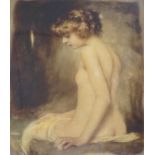 An early 20th century crystoleum, Seated female nude, 25 x 20cm
