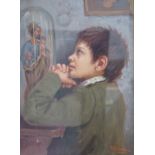 Nello Iovine Italian (b. 1935), oil on canvas, Child at prayer, signed, 39 x 29cm