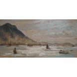 E. Sinclair, oil on board, Hong Kong Harbour, inscribed verso, 25 x 50cm