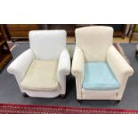 Two early 20th century upholstered armchairs, back legs stamped Howard & Son, Berners St and