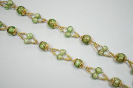 A late 20th century gilt metal and Murano glass bead set necklace, 74cm.