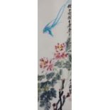 After Qi Baishi (1863-1957), Ribbon peonies, printed scroll, published by Tianjin Arts & Crafts