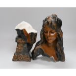 Vilanis patinated earthenware portrait bust, Carmela, a/f