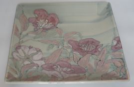 A Dartington pottery square dish, 'Oriental garden' by Joanna Wareham, 36cms square