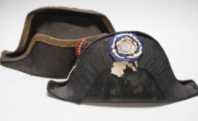 Two 19th century officer's hats, naval and gendarmes