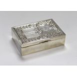 A Scottish white metal Iona rectangular box and cover, with Celtic knot decoration, 13.2cm, 8.7oz,