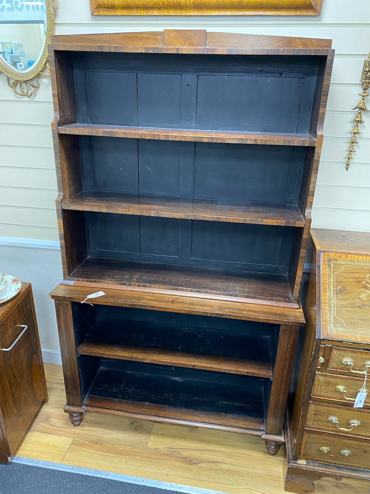 An early Victorian rosewood open bookcase, width 107cm, depth 35cm, height 178cm - Image 2 of 2