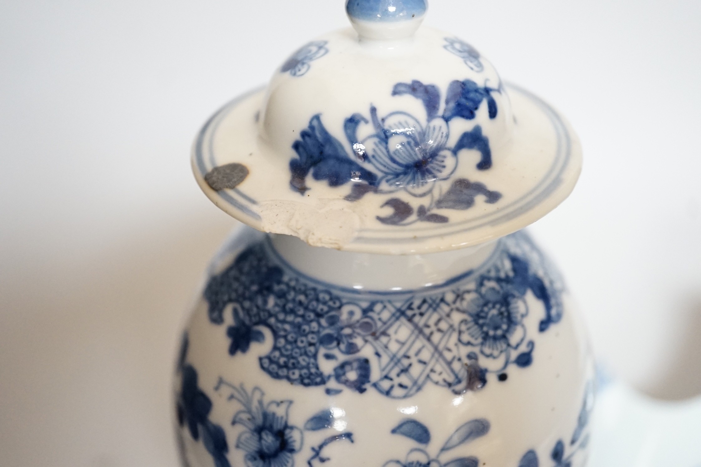 A Chinese blue and white bowl a/f and a similar vase, both Qianlong period, vase 28cm - Image 5 of 7