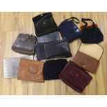 A collection of 1930’-late 40’s leather and snakeskin ladies handbags and clutch bags (11)