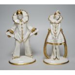 A pair of Sitzendorf Art Deco Pierrot figures, tallest 23cms high