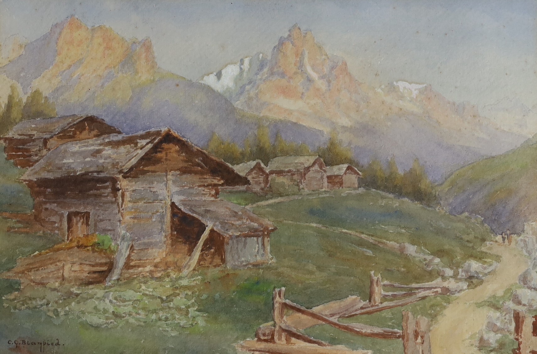 Clifford George Blampied (1875-1962), watercolour, Alpine landscape, signed, 23 x 34cm