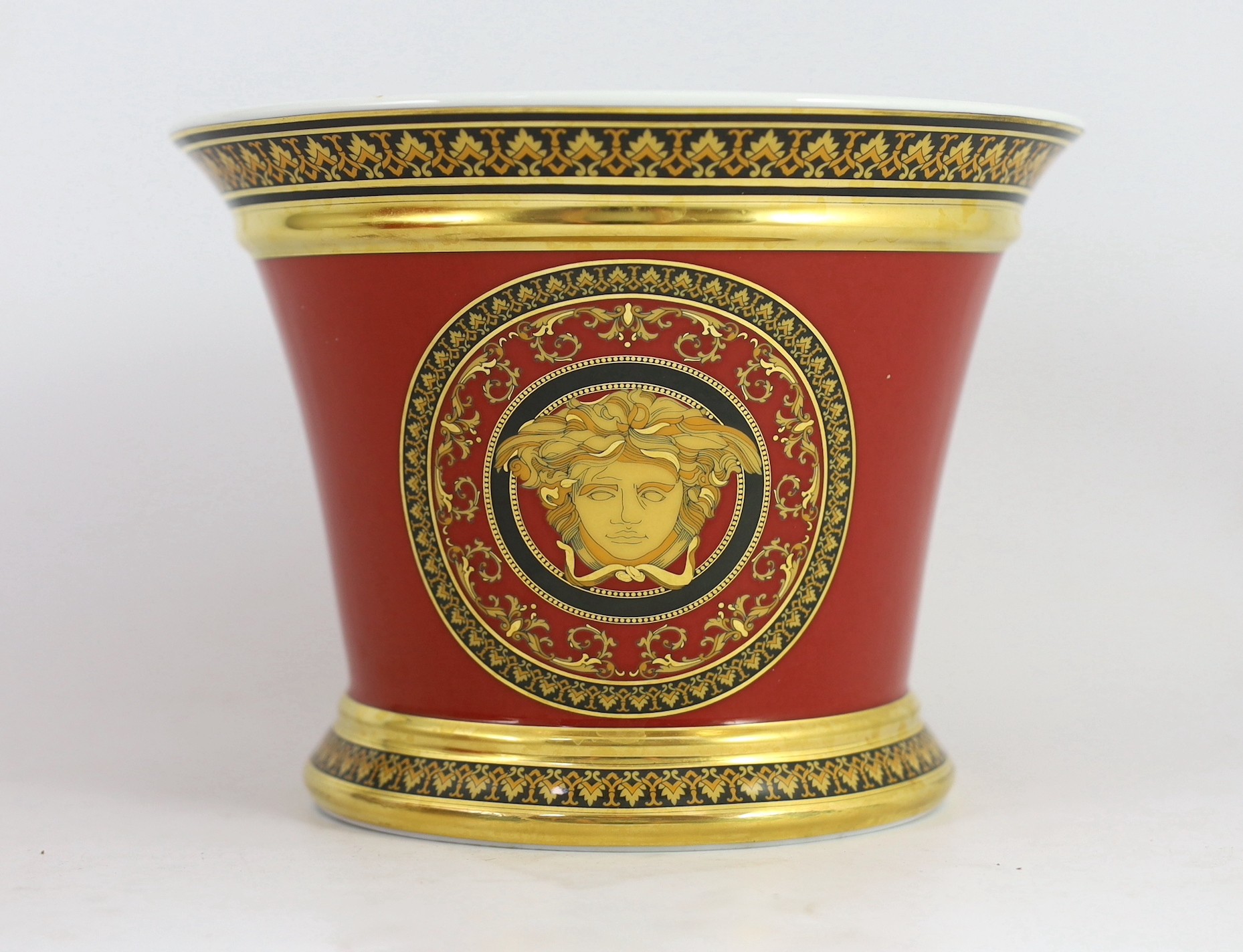 Rosenthal for Versace. A graduated pair of Medusa pattern jardinieres, gilt and black printed marks, - Image 3 of 6