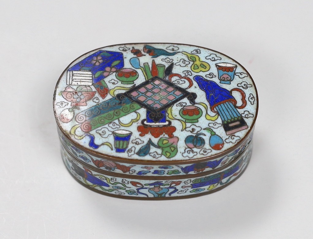 A Chinese cloisonné enamel ink box, late Qing dynasty, 7.5cm