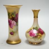 A Royal Worcester trumpet vase, shape G923 painted with roses by M. Hunt, signed, date code 1925 and