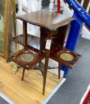An Edwardian satinwood banded mahogany drop flap tea table, width 38cm, depth 38cm, height 72cm