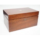 A mahogany humidor with silver cartouche inset, 33cms wide x 17cms high