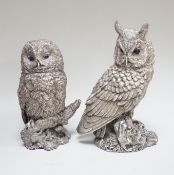 Two modern silver overlaid miniature model owls (filled), Country Artist, Birmingham, 1997,