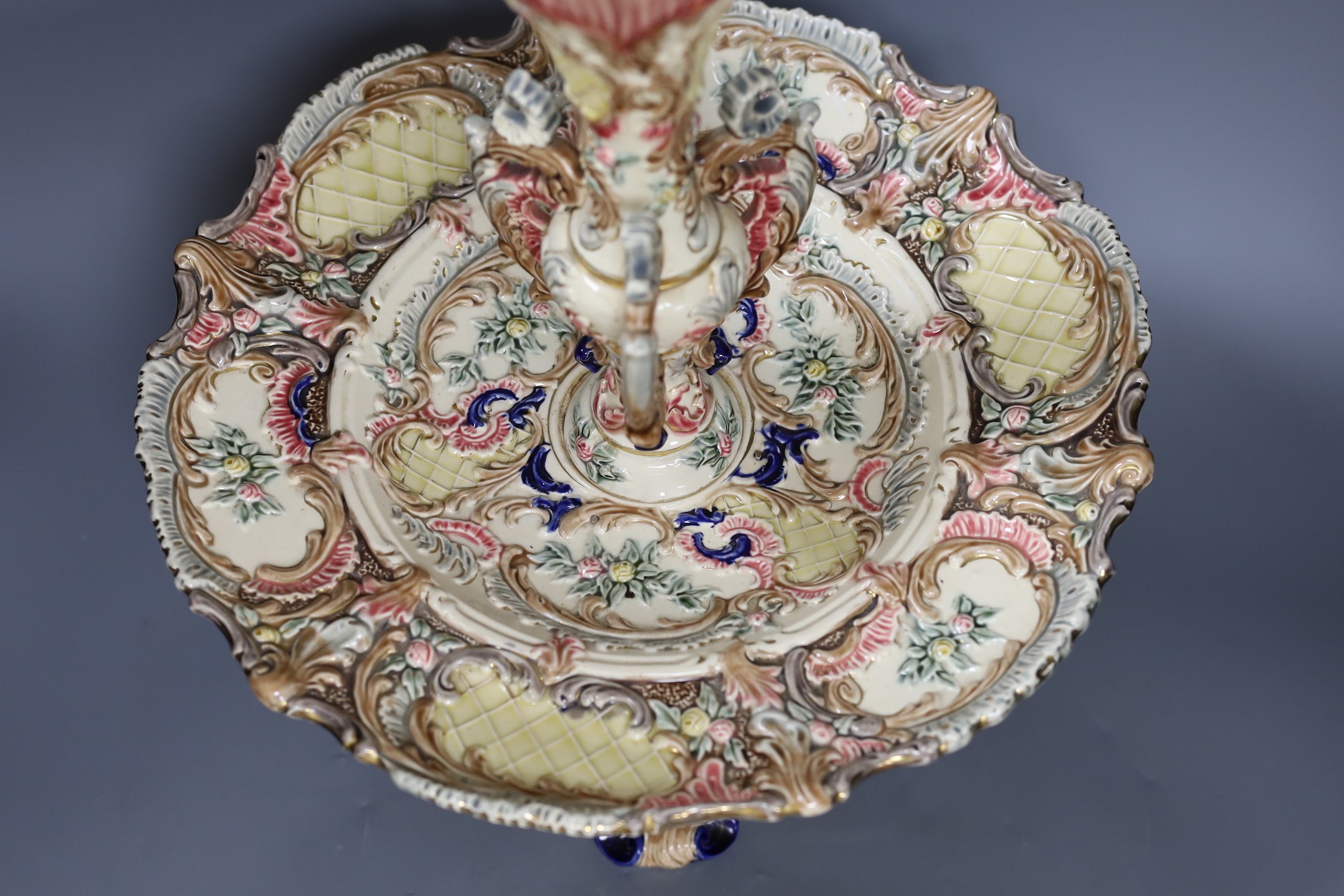 An Eichwald rococo style pottery centrepiece, 50cm - Image 2 of 5