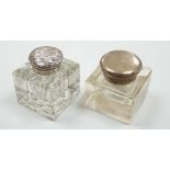 Two silver mounted cut glass inkwells, including Birmingham, 1902, height 92mm.