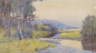 Willy Stephenson (1857-1938), watercolour, River landscape, signed, 28 x 49cm