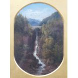 Attributed to Edmund Gill (1820-1894), oil on board, Bridge and waterfall, apparently unsigned, 15 x