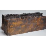 Ruth Sulke - a near pair of copper-glaze abstract troughs, 52cms wide x 18cms high